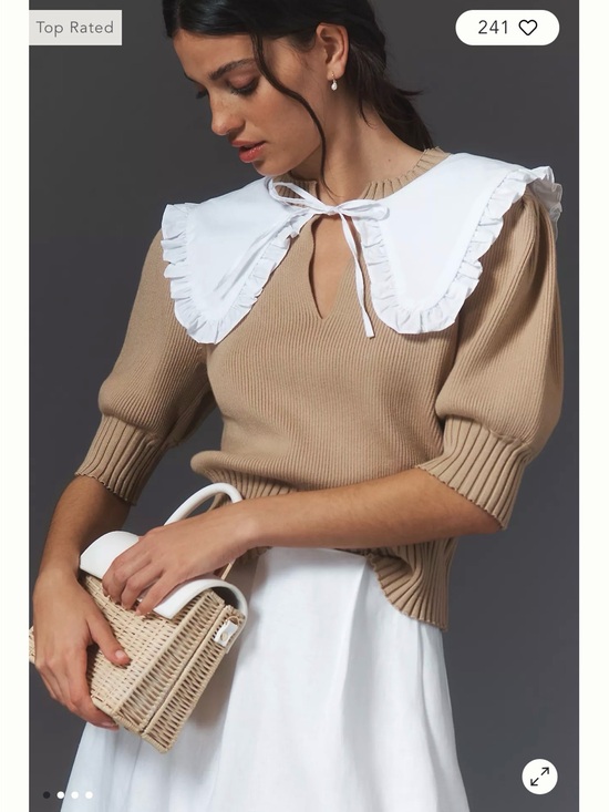 Anthropologie Sweaters - Anthropologie English Factory Puff-Sleeve Poplin Collared Sweater Size M